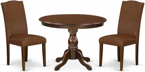 Miniatura 18 de East West Furniture HBEN3-LWH-06 - Juego de mesa de comedor de 3 piezas que contiene una mesa de comedor redonda con pedestal y 2 sillas Parsons
