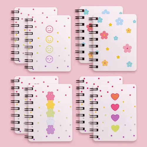 Bloc de notas en espiral pequeño, paquete de 8 cuadernos Kawaii para estudio y notas, página en blanco, divertidos mini blocs para rascar,