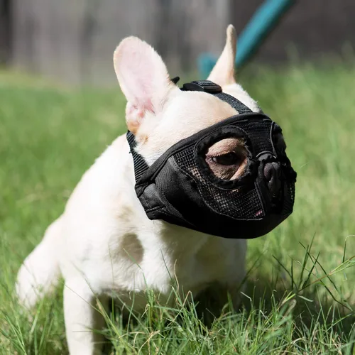 Miniatura 7 de Bozal para perro de hocico corto - Bozal ajustable de malla transpirable para bulldog para morder, masticar, lamer, aseo, mascarilla para perros
