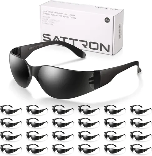 Paquete de 24 gafas de seguridad tintadas (gafas de sol de seguridad protectoras) con lentes de policarbonato de humo oscuro para protección UV,