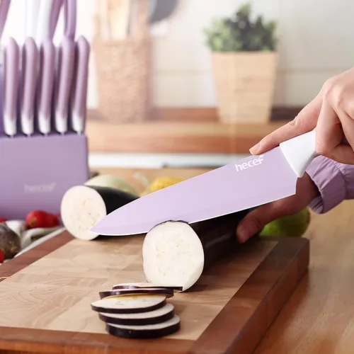 Miniatura 7 de hecef Juego de cuchillos de cocina de 15 piezas con bloque de madera afilado integrado, apto para lavavajillas, juego de bloques de cuchillos