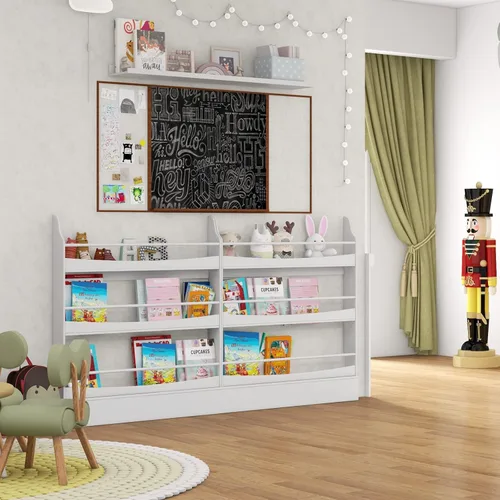 Miniatura 5 de Costzon Estantería para niños montada en la pared, estante organizador de madera de 3 niveles para libros y juguetes, estantería para niños pequeños