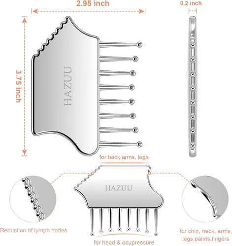 Miniatura 2 de Masajeador de cuero cabelludo portátil de acero inoxidable - Herramienta de raspado Guasha para cabeza, cuello, hombros, piernas y brazos - Ideal