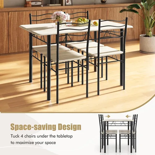 Miniatura 2 de Giantex Moderno juego de mesa de comedor de 5 piezas para 4 sillas, muebles de cocina de metal y desayuno (madera de haya)