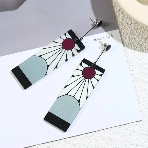 Miniatura 3 de 925 Sterling Silver Tanjiro Earrings,Anime Demon Slayer Cosplay Tanjiro Black Earrings Ear clip Kimetsu No Yaiba Hanafuda Halloween For Men Women