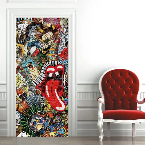 Miniatura 13 de TUOKING Adhesivo para puerta, calcomanías de vinilo para puerta, mural autoadhesivo para decoración del hogar, 30.3 pulgadas de ancho x 78.7
