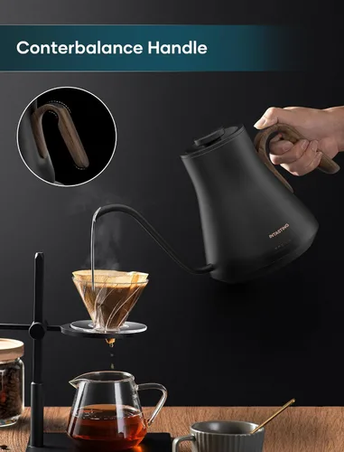 Miniatura 3 de INTASTING - Hervidor eléctrico de cuello de cisne con control de temperatura de ±1℉ para café y té de infusión, calentamiento rápido, acero