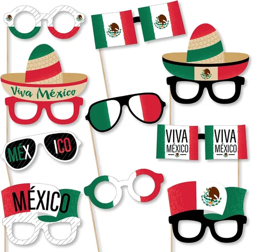 Big Dot of Happiness Viva México - Juego de accesorios para cabina de fotos para fiesta del Día de la Independencia de México, 10 unidades