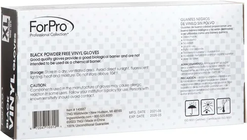 Miniatura 3 de ForPro Disposable Vinyl Gloves, Industrial Grade, Powder & Latex Free, Non-Sterile, Food Safe, 2.75 Mil Palm, 3.9 Mil Fingers Negro