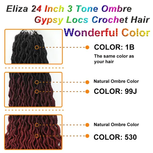 Miniatura 3 de Eliza Rastas Gitanas Onduladas de 24 Pulgadas Cabello de Ganchillo Ombré 7 Paquetes Rastas de Diosa Rastas Falsas Cabello de Ganchillo Raíces
