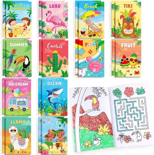 BenLouis 24 piezas de libros para colorear mini de verano para niños, pequeños libros de actividades de fiesta de piscina y playa, suministros de