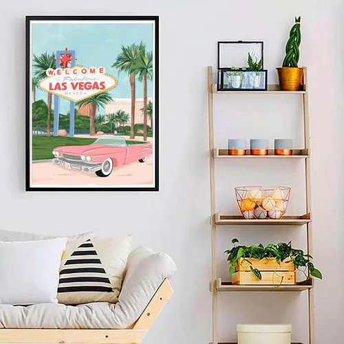 Miniatura 2 de KTHOFCY Kits de pintura de diamantes DIY 5D para adultos y niños, paisaje del mundo (Las Vegas), bordado de taladro completo, punto de cruz