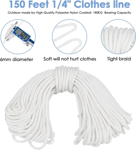 Miniatura 3 de TooTaci Kit de tendedero para exteriores, kit de polea de tendedero de nailon de 5 pulgadas, cuerda de poliéster de 150 pies para exteriores