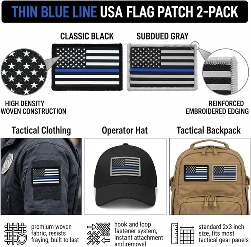 Miniatura 3 de Great 1 Thin Blue Line - Parches de bandera de Estados Unidos, aplicación de la ley y policía, apliques tácticos de gancho y bucle para sombreros