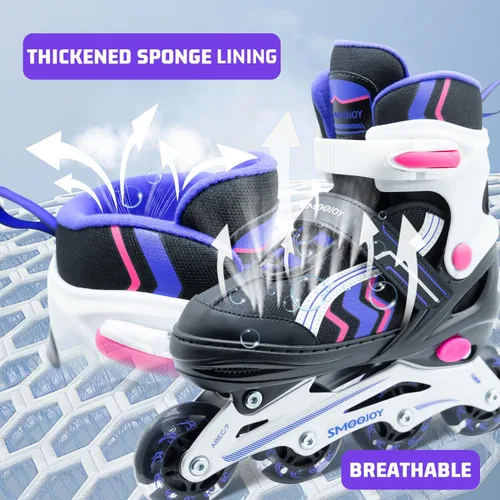 Miniatura 6 de Inline Skates for Kids 4 Size Adjustable Light-Up Wheels Aluminum Frame Black Rose Red Blade Skate for Boys and Girls S, M, L Sizes, Ages 5-8, 6-12