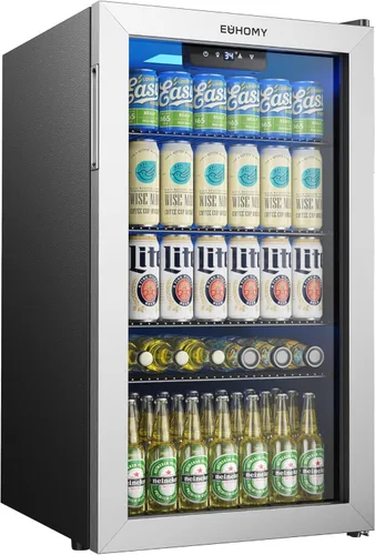 Miniatura 14 de EUHOMY Refrigerador de bebidas para 48 latas - Mini refrigerador con puerta de vidrio para cerveza, bebidas, vinos, refrigerador de bebidas de Negro