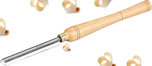 Miniatura 5 de DEEG Herramientas de torneado de madera de cincel de torno HSS de 1 pulgada con mango de Ashtree doméstico, virolas de latón y cuchillas de acero