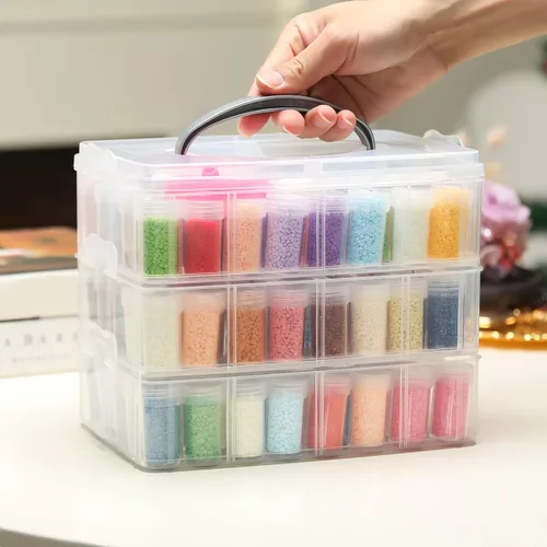 Miniatura 8 de Douorgan Contenedores de almacenamiento de pintura de diamante de 3 niveles, organizador portátil de cuentas y caja de almacenamiento, organizadores