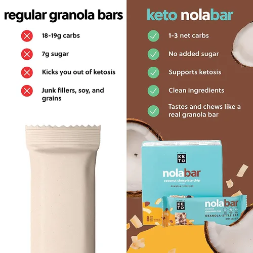 Miniatura 5 de Perfect Keto Barras Nola, sin gluten, barras de granola keto, bocadillos bajos en carbohidratos o barra de desayuno sin azúcar añadido, alimentos