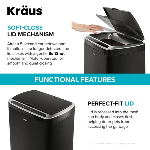 Miniatura 13 de Kraus GarbagePro Bote de basura rectangular de 13 galones manos libres con sensor de movimiento operado por batería en acabado negro mate con tapa