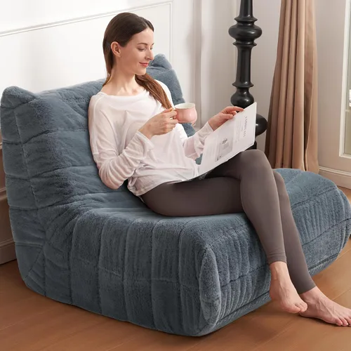 Miniatura 7 de Puf para adultos, silla puf grande, sillón con relleno de espuma viscoelástica para el hogar, apartamento o sala de juegos, gris afelpado Felpa gris