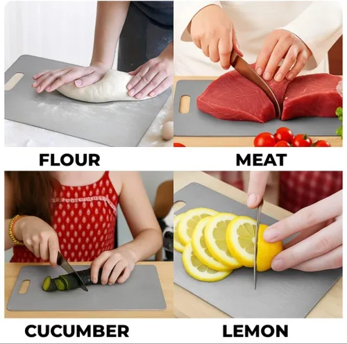 Miniatura 5 de Tabla de cortar de titanio de 13.4 x 9 pulgadas, tabla de cocina de titanio 100% puro, superficie antideslizante, apta para lavavajillas, resistente