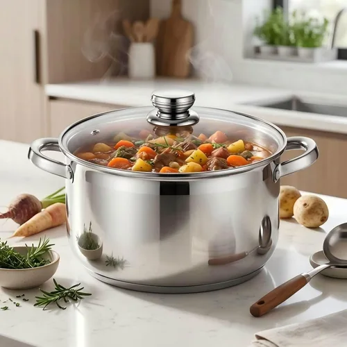 Miniatura 4 de Olla de sopa de 10 cuartos de galón con tapa de vidrio, olla de acero inoxidable de grado alimenticio de alta calidad, olla grande para cocinar
