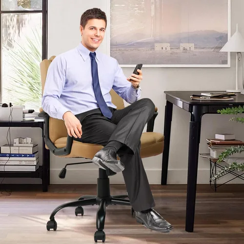 Miniatura 8 de CLATINA - Silla ejecutiva de oficina con respaldo medio de cuero, soporte lumbar y reposabrazos acolchados, diseño ergonómico ajustable y giratorio