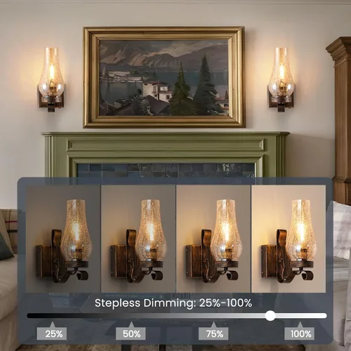 Miniatura 4 de Vintage Farmhouse Wall Sconces, Battery Operated Wall Lamps, Rechargeable Wall Lights, Ice Crackle Glass Rustic Non-Hardwired Antique Kerosene Wall