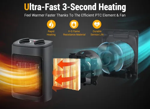Miniatura 11 de Calentador de espacio, calentadores eléctricos portátiles de 1500 W para interiores con termostato, pequeño calentador de habitación de cerámica