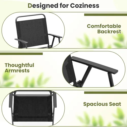 Miniatura 6 de Tangkula Juego de 2 sillas plegables para exteriores, sillas de comedor de patio con asiento de tela transpirable y reposabrazos acogedores, marco