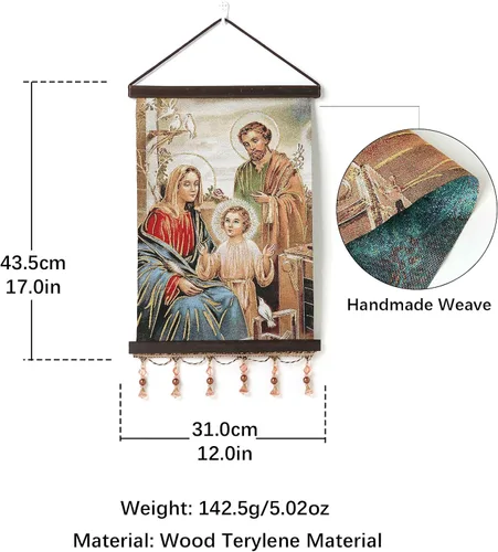 Miniatura 6 de HZMAN Holy Family Jesús María José Pintura Retro Hecho a Mano Tejido Arte de Pared Decoración Estética Imagen para Sala de estar Dormitorio Marco