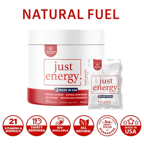 Miniatura 5 de Just Energy Drink Powder - Mezcla refrescante de bebida energética Fruit Punch con 21 ingredientes que aumentan la energía, incluye vitaminas B