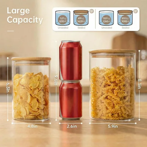Miniatura 3 de HomArtist Contenedores de almacenamiento de vidrio extra grandes para harina y azúcar con tapa hermética, 105 fl oz x1 y 48 fl oz x1 [Juego de 2]