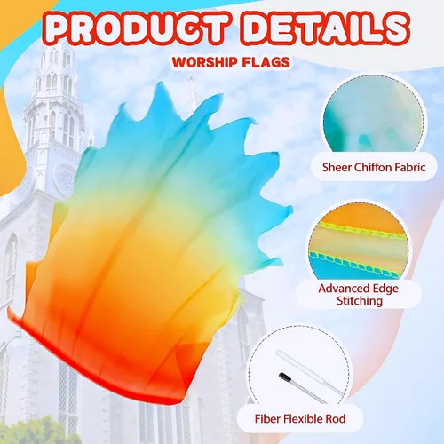 Miniatura 2 de Baisdan 54"x45" Worship Flags for Dance Church, Praise Dance Flags for Worship, Praise Flag with Flexible Rods & Carrying Bag, Set of 2, Gradient