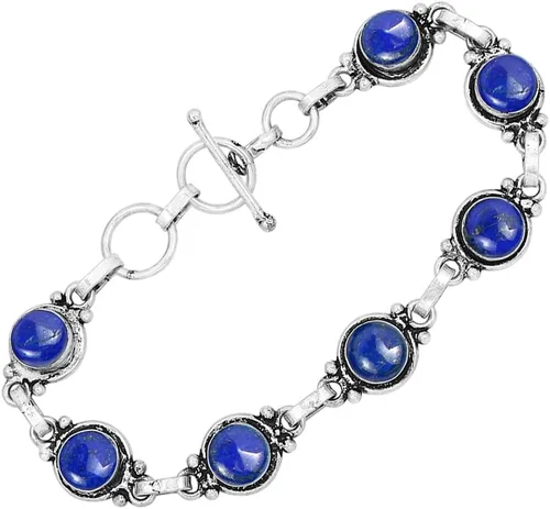 Miniatura 2 de Round Shape Natural & Synthetic Gemstones Silver Plated Bracelets for Women - Vintage Bohemian Style Handmade Birthstone Adjustable Link Bracelet
