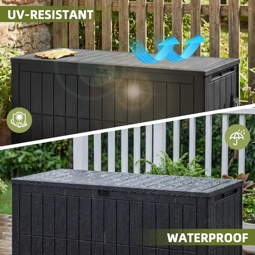 Miniatura 5 de UDPATIO Caja de cubierta de 100 galones, caja de almacenamiento para exteriores, resina impermeable con cerradura, contenedor de almacenamiento