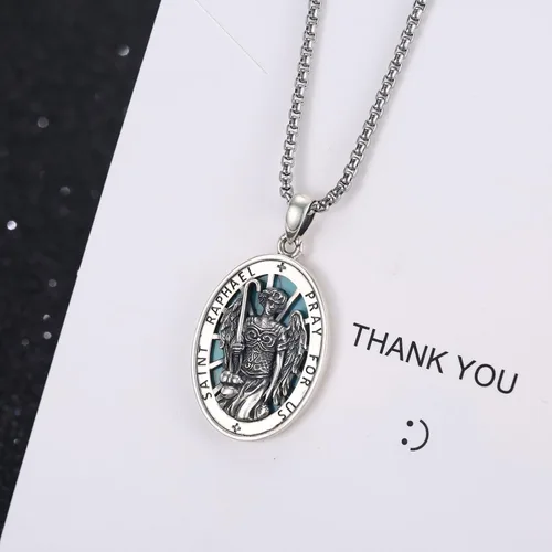 Miniatura 181 de Collar de plata de ley 925 con medalla de San Patrón, colgante de protección católica, amuleto, joyería religiosa para hombres y mujeres