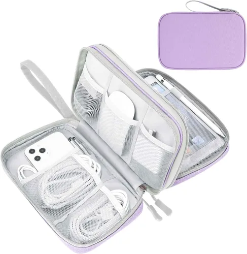 Miniatura 23 de FYY Organizador electrónico, organizador de cables de viaje, bolsa de transporte para accesorios electrónicos, portátil, impermeable, doble capa