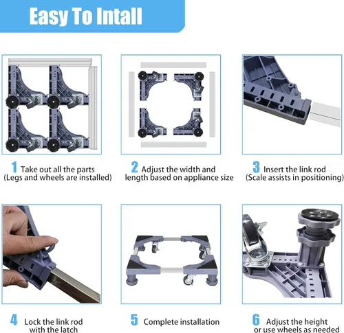 Miniatura 4 de YOOGAA Mini soporte universal para nevera, base elevada, ajustable, pedestal para lavadora, bases multifuncionales para muebles con 4 ruedas de 4