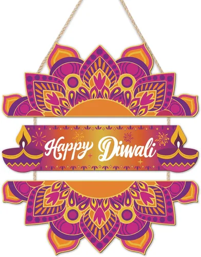 Miniatura 9 de LHIUEM Diwali - Letreros de madera de Happy Diwali para decoración de pared, juego de 2 (10 x 20 pulgadas), decoración de loto, pancarta india Happy