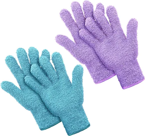 Miniatura 13 de Patelai 2 pares de guantes de microfibra para plantas, guantes de limpieza antipolvo, manoplas para el hogar, autos, persianas (azul, grande)