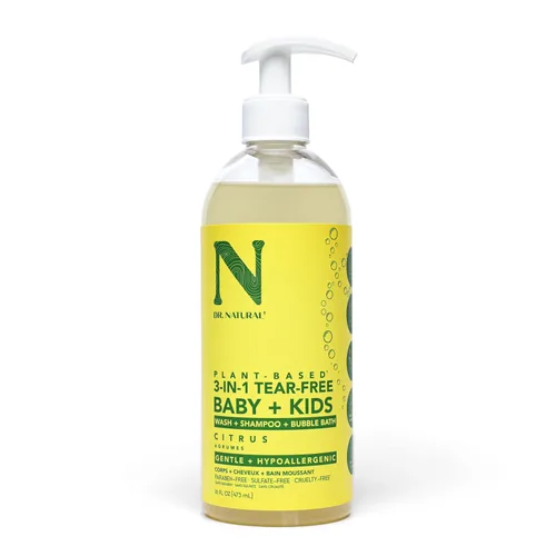 Dr. Natural Jabón para niños 3 en 1 sin lágrimas Baby Plus - Jabón y champú de pies a cabeza - Gel de baño hidratante para piel sensible - Cítricos