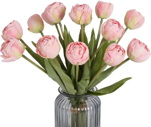 Miniatura 27 de IPOPU 24 tulipanes artificiales de tacto real para decoración, tulipanes falsos, arreglos florales, tulipanes artificiales sintéticos, decoración