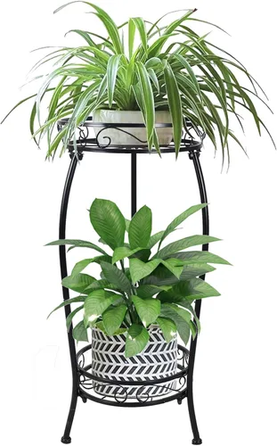MOCORY Soporte para Plantas de Interior y Exterior de 2 Niveles de 27" de Alto, Soporte Metálico para Macetas, Soporte para Macetas de Flores de