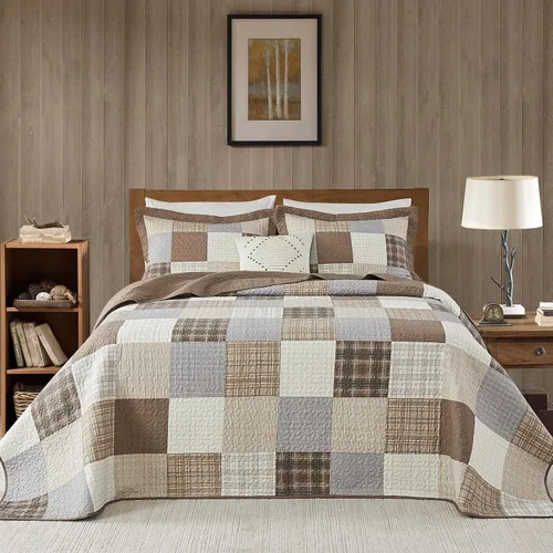 Miniatura 14 de Colchas ligeras King 120x120, Edredón de gran tamaño 100% algodón, Colcha con patrón botánico a rayas, Juego de ropa de cama acolchado reversible