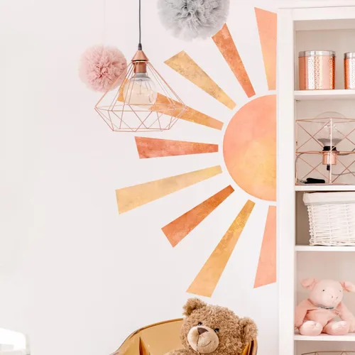 Miniatura 7 de Calcomanías de pared de medio sol de 46 x 26 pulgadas, removibles, grandes, bohemias, para pared, acuarela, pintadas a mano, vinilo para despegar