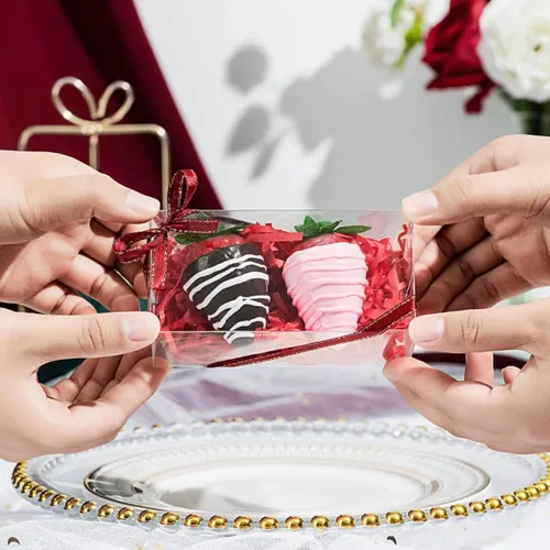 Miniatura 5 de RomanticBaking - Cajas de fresas cubiertas de chocolate transparente, paquete de 50 4 1/2" x 2 1/4" x 2", para 2 macarrones, para 4 panaderías