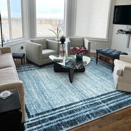 Miniatura 58 de Alfombra de pasillo moderna abstracta Lahome, alfombra lavable turquesa de 2 x 6 pulgadas para entrada, alfombra antideslizante de bajo pelo