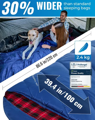 Miniatura 2 de KingCamp Sleeping Bag for Adults Big and Tall, Cold Weather Camping Sleeping Bag with Soft 100% Cotton Flannel Lining, Portable Lightweight Outdoor